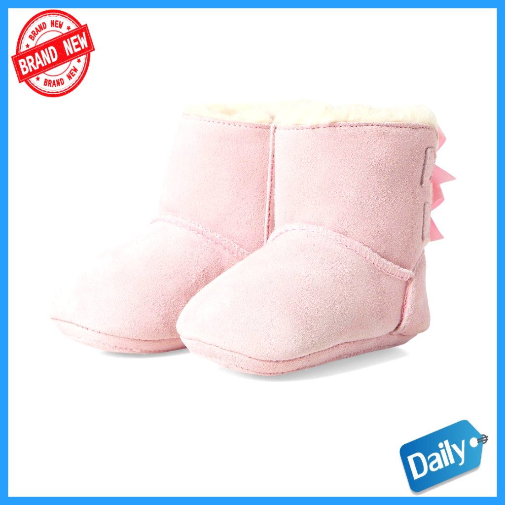 Girls' Suede Boots With Bow, Hook-And-Loop Closure, Soft Wool Lining